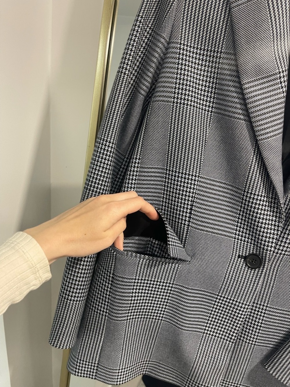 Maje Black White Plaid Blazer Tailored Single Button Structured Jacket 36 - Picture 7 of 9